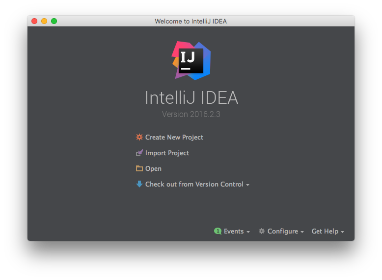 The IntelliJ IDEA Landing Screen